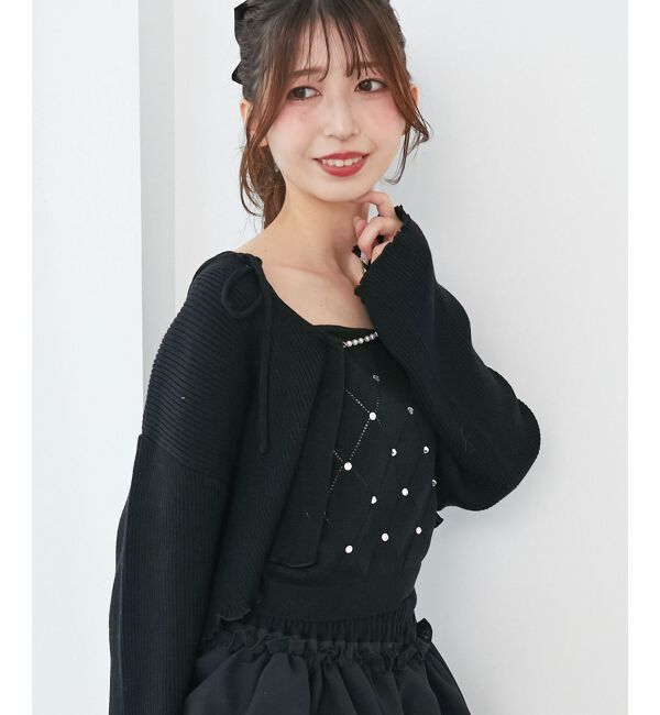  「ダイヤ柄ビジューキャミセットカーデ」|カーディガン|