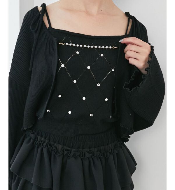  「ダイヤ柄ビジューキャミセットカーデ」|カーディガン|