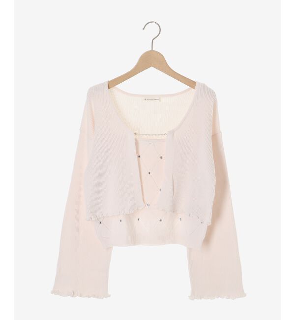  「ダイヤ柄ビジューキャミセットカーデ」|カーディガン|