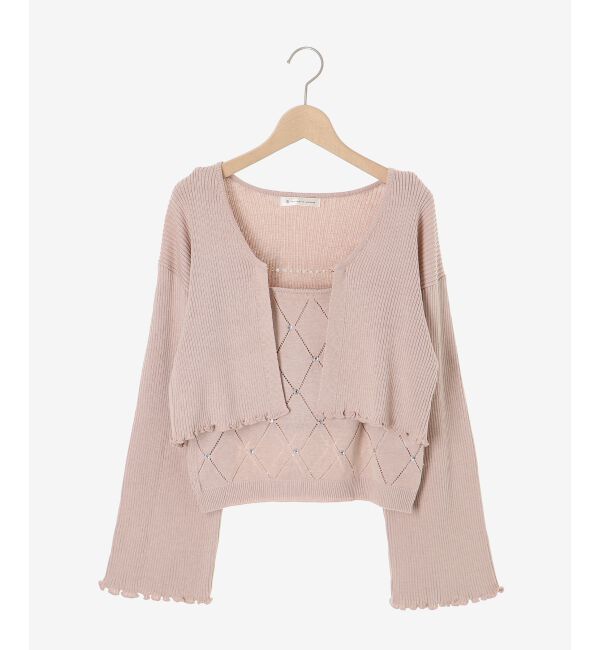  「ダイヤ柄ビジューキャミセットカーデ」|カーディガン|