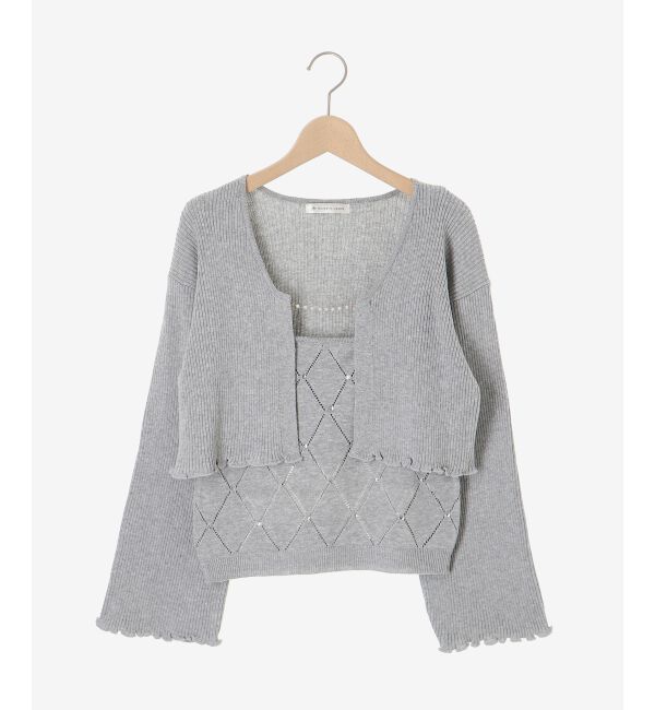  「ダイヤ柄ビジューキャミセットカーデ」|カーディガン|