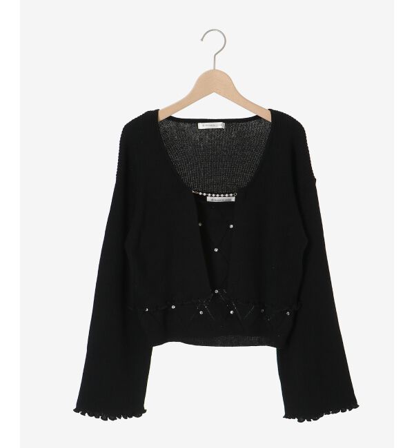  「ダイヤ柄ビジューキャミセットカーデ」|カーディガン|