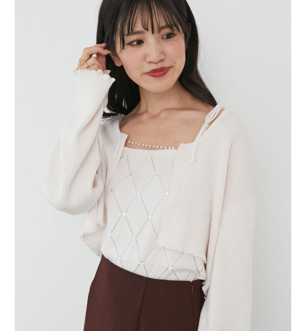  「ダイヤ柄ビジューキャミセットカーデ」|カーディガン|