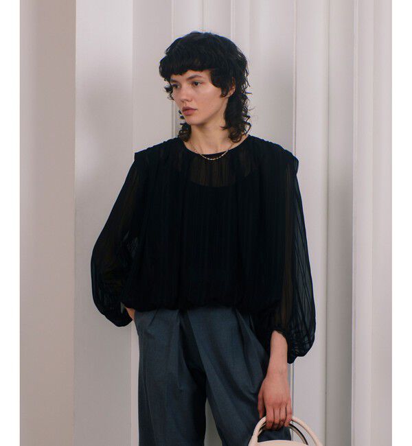 allureville「シアーショートギャザリングブラウス」|シャツ・ブラウス|ブラック