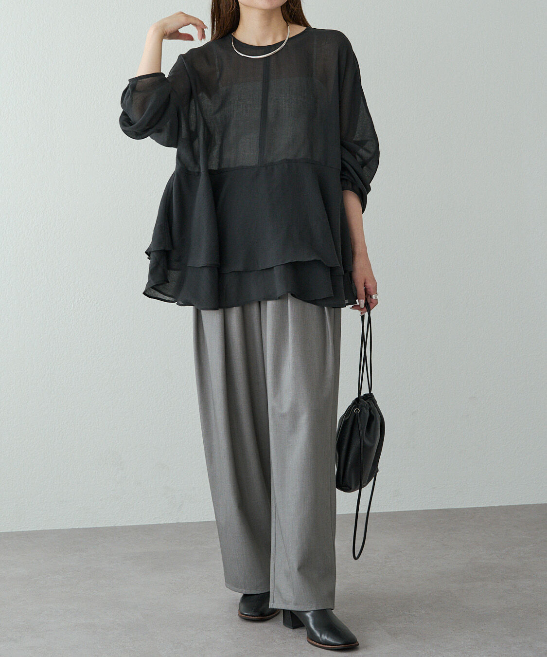  「シアーガーゼペプラムブラウス」|プルオーバー|