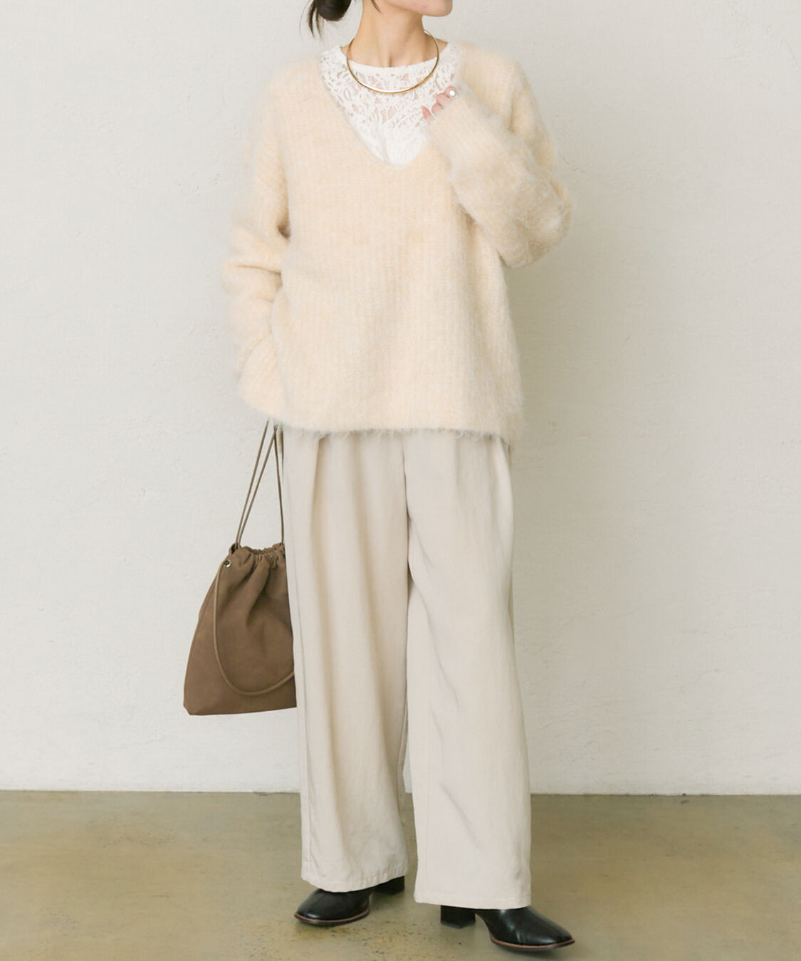  「起毛Vネックニットプルオーバー」|キャミソール|