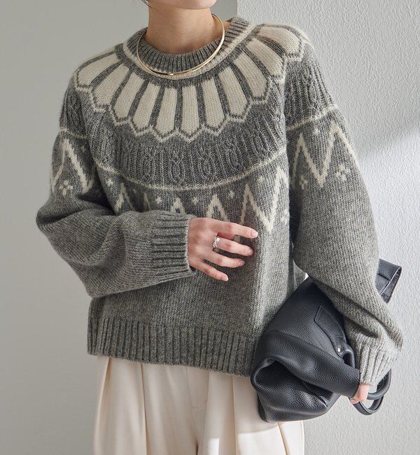  「シェットランドウール求心ニットプルオーバー」|キャミソール|グレー