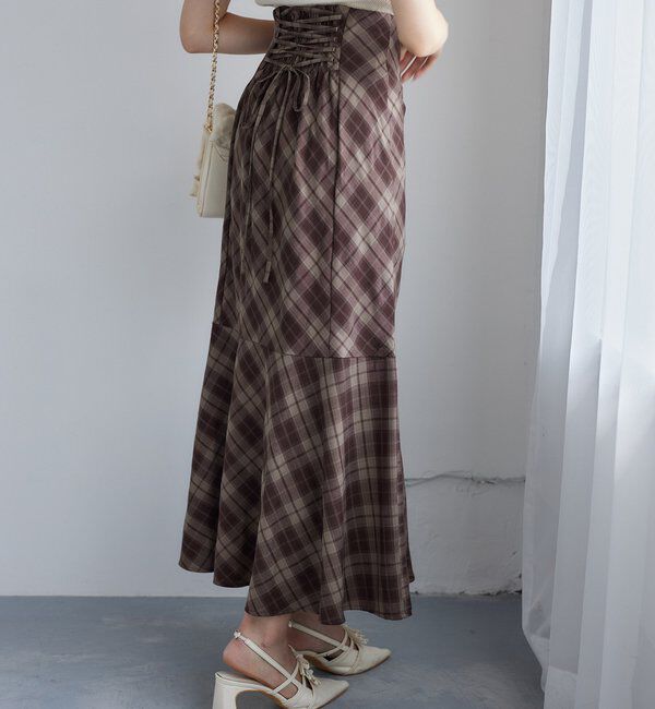  「WEB限定／【マイナス5キロ見え】後ろレースアップマーメイドスカート」|スカート|ブラウン系その他