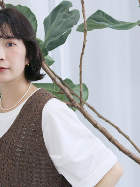 Samansa Mos2 blue「テープヤーン透かしニットベスト」|ニット・セーター|