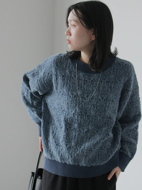 Samansa Mos2 blue「ジャカードモールニットプルオーバー」|ニット・セーター|