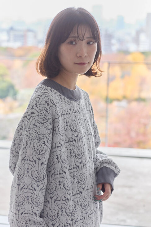 Samansa Mos2 blue「ジャカードモールニットプルオーバー」|ニット・セーター|