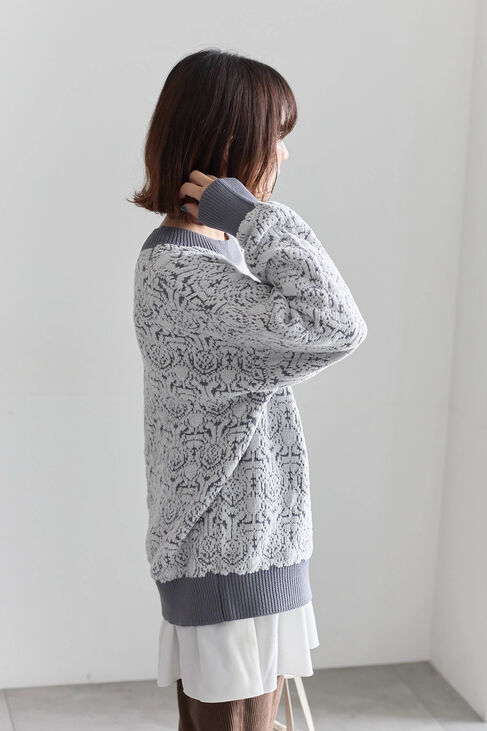 Samansa Mos2 blue「ジャカードモールニットプルオーバー」|ニット・セーター|