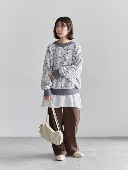 Samansa Mos2 blue「ジャカードモールニットプルオーバー」|ニット・セーター|