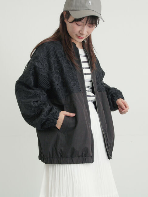 Samansa Mos2「切り替えレースブルゾン」|ブルゾン・スタジャン|