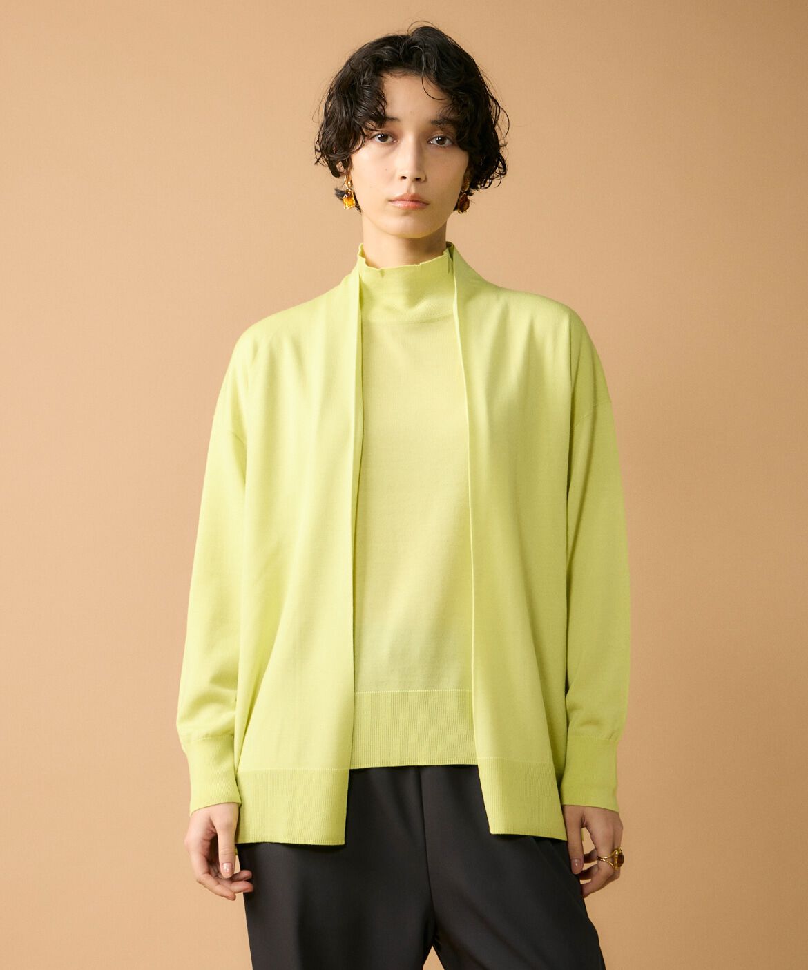 7-IDconcept.「《大きいサイズ》着流しロングカーディガン」|ニット・セーター|イエロー