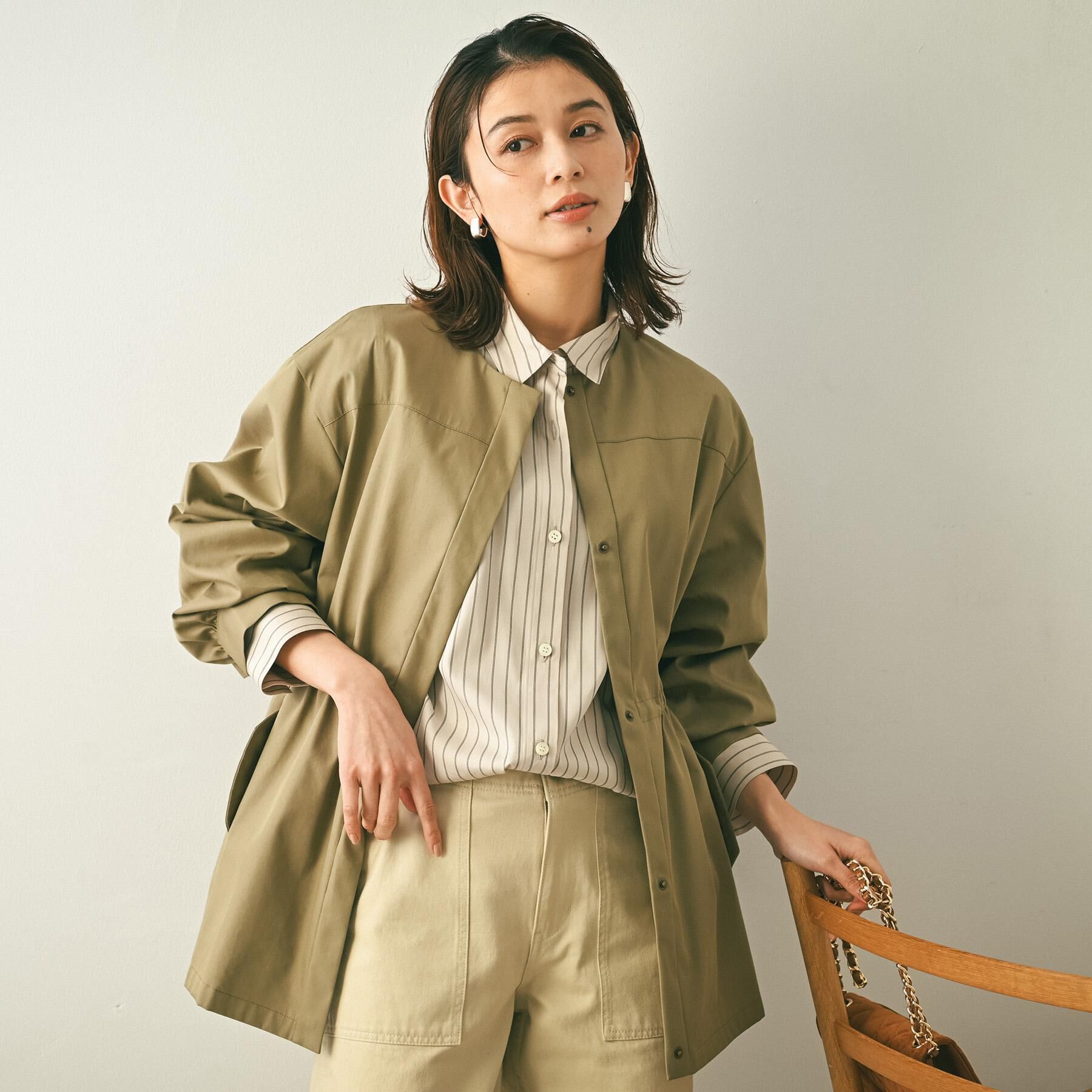 UNTITLED「ライトコットンミリタリーコート」|ノーカラーコート|カーキ(027)