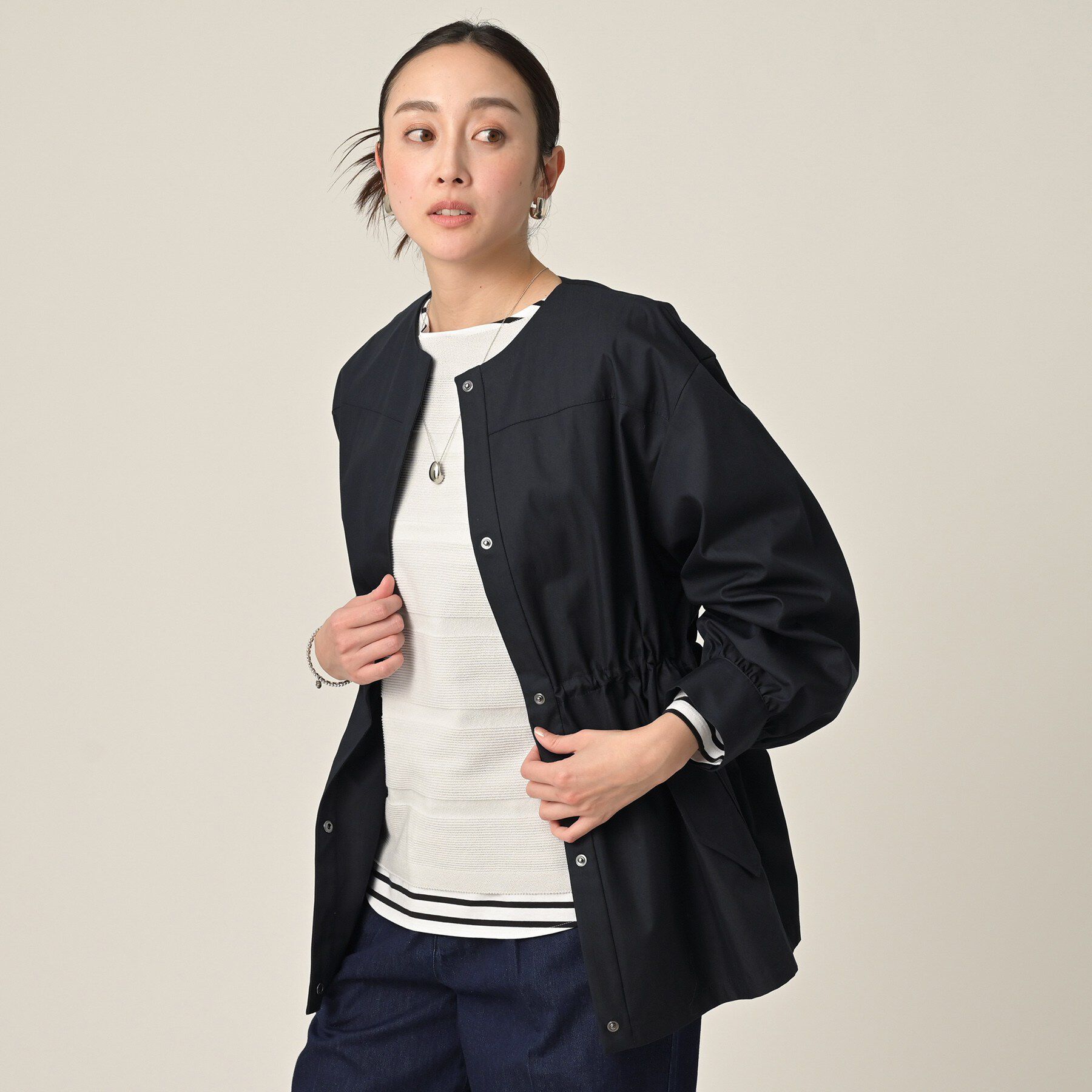 UNTITLED「ライトコットンミリタリーコート」|ノーカラーコート|