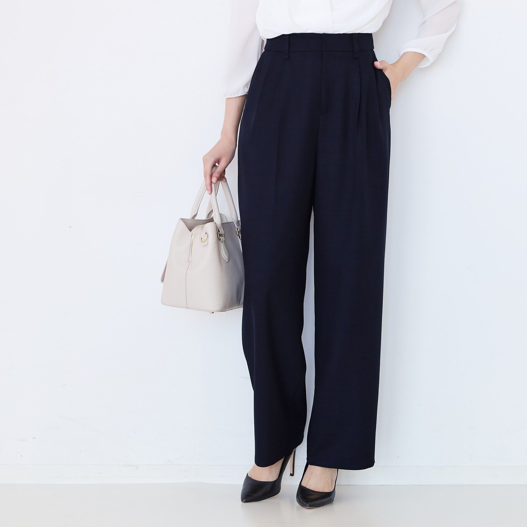 COUP DE CHANCE「【手洗い可】タック入りワイドパンツ」|その他|ネイビー(094)