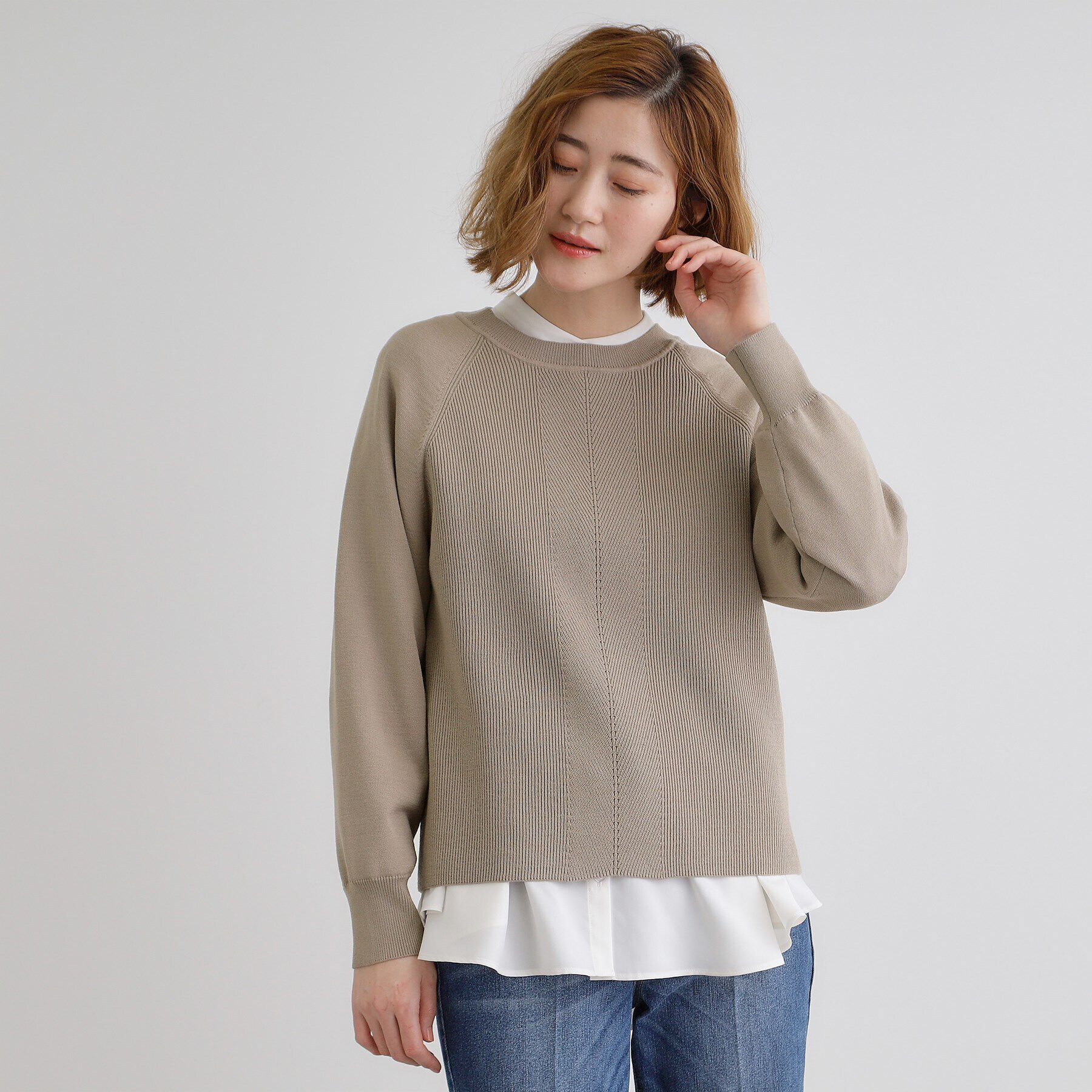 grove「畦編みクルーネックニット」|ニット・セーター|