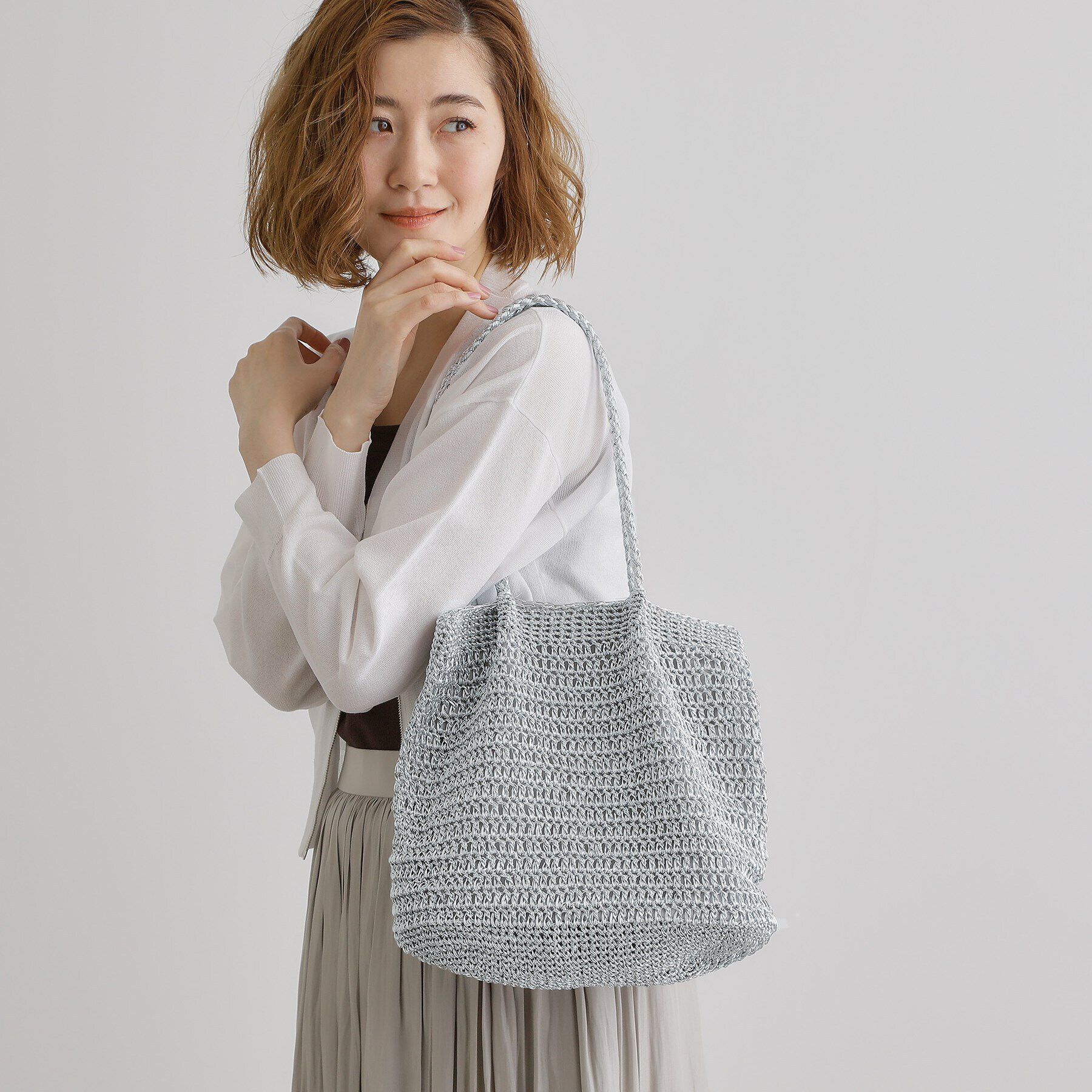 grove「ラメコードタックハンドルトート」|トートバッグ|