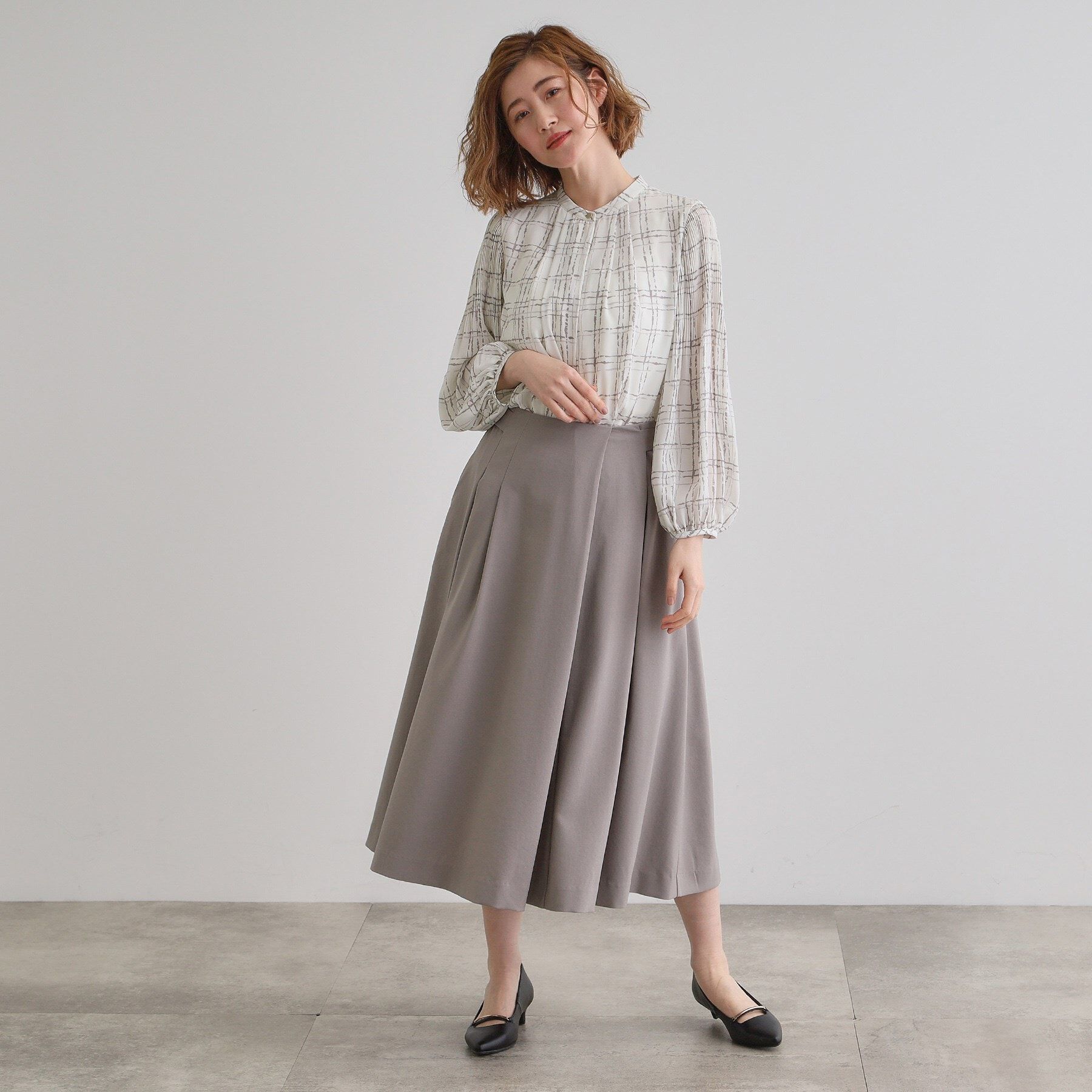 grove「【華やか】プリントアソート袖プリーツブラウス」|シャツ・ブラウス|