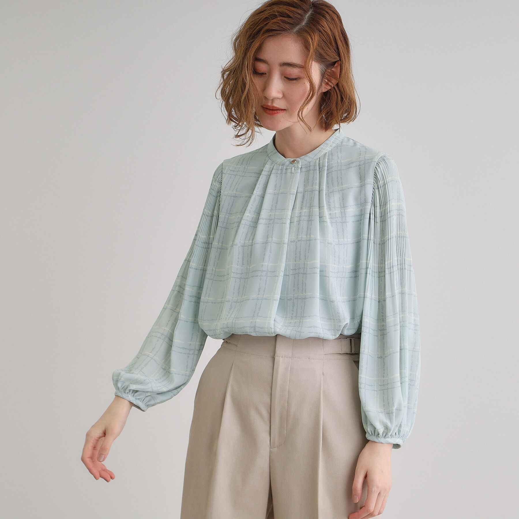 grove「【華やか】プリントアソート袖プリーツブラウス」|シャツ・ブラウス|