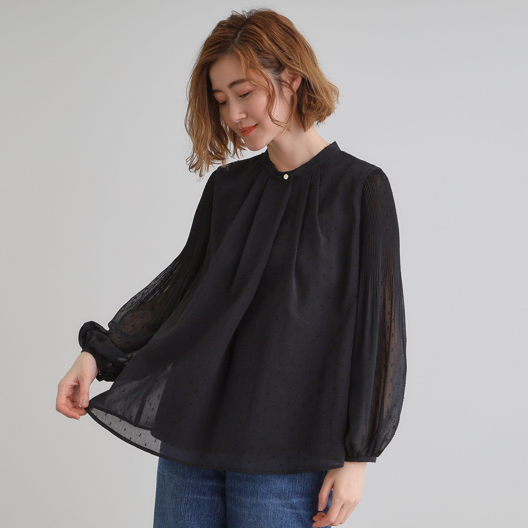 grove「【華やか】プリントアソート袖プリーツブラウス」|シャツ・ブラウス|