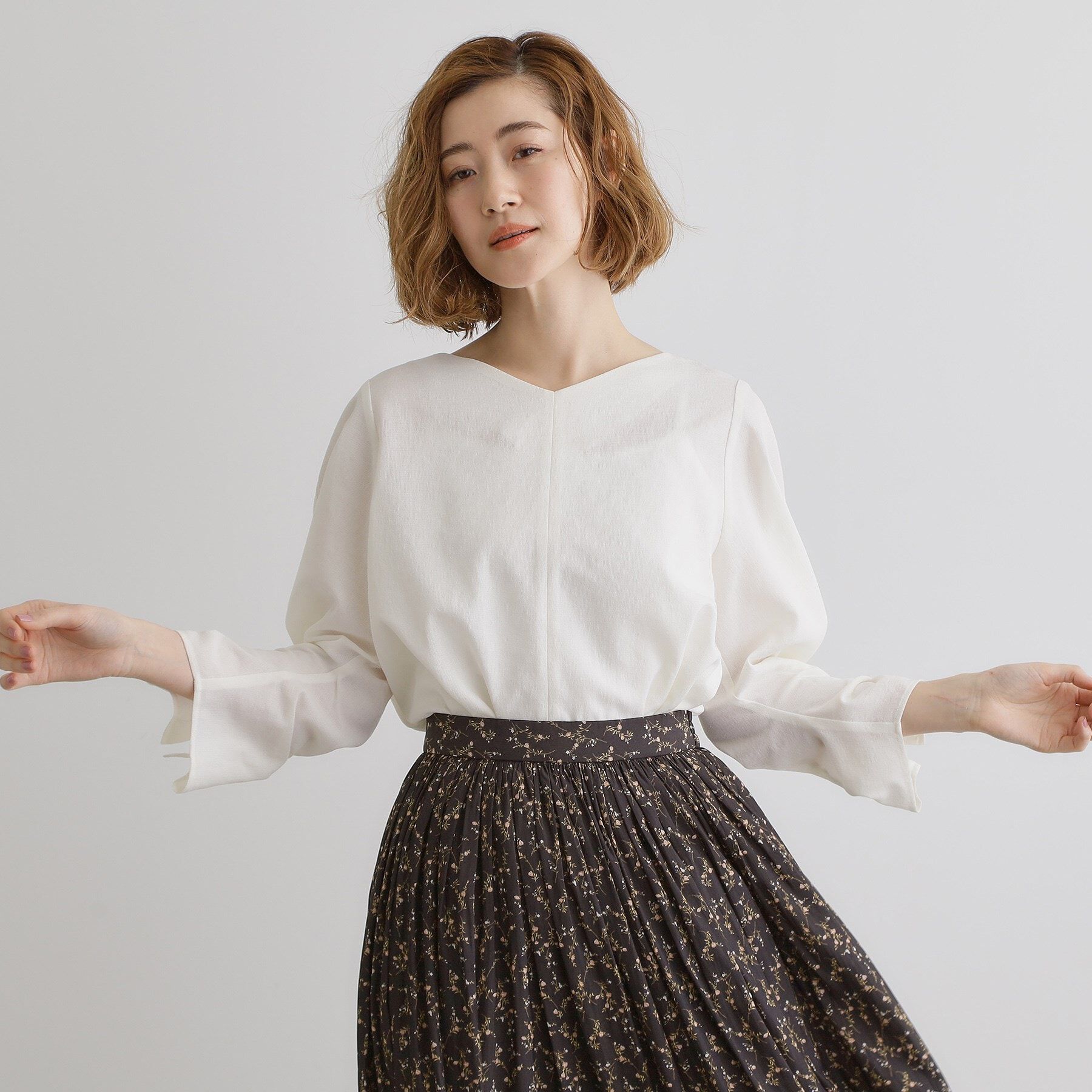 grove「【毎日着たい】麻調メッシュ袖コンシャスブラウス」|シャツ・ブラウス|