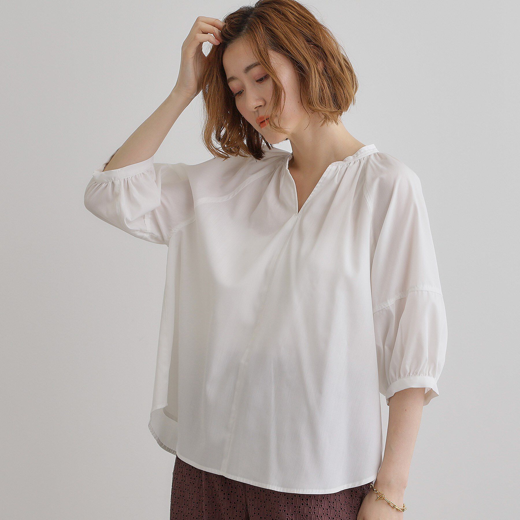 grove「【夏に嬉しい機能付き】ランタンスリーブシャツブラウス」|シャツ・ブラウス|