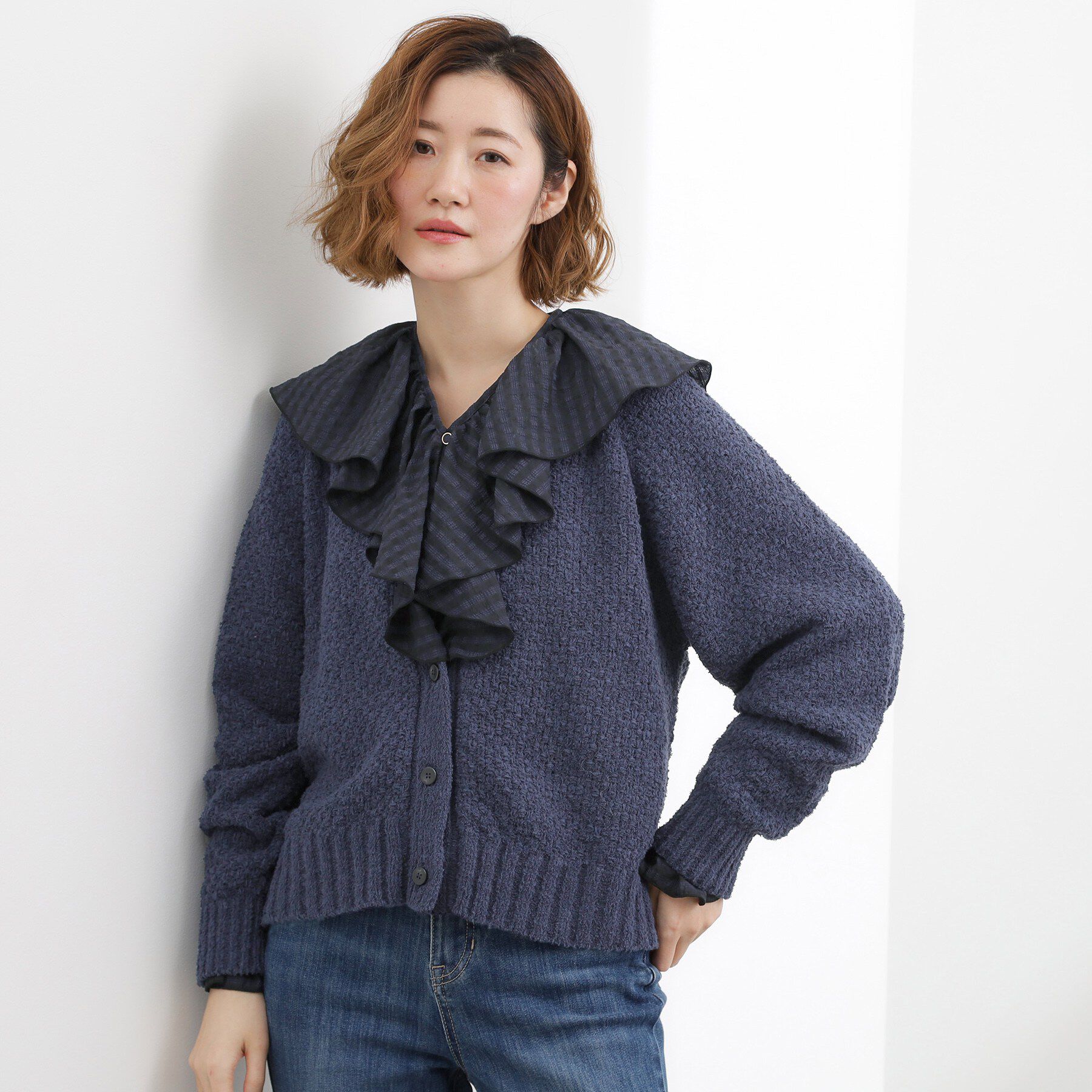 grove「コットン混バスケットVネックカーディガン」|カーディガン|