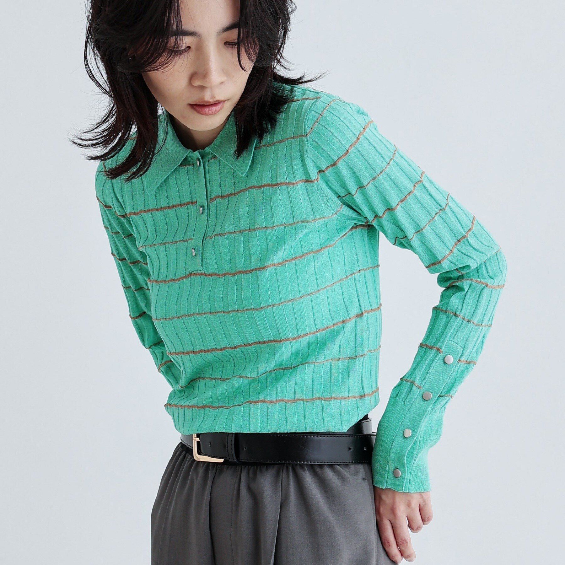 GALLEST「シアーボーダーポロニット」|ニット・セーター|