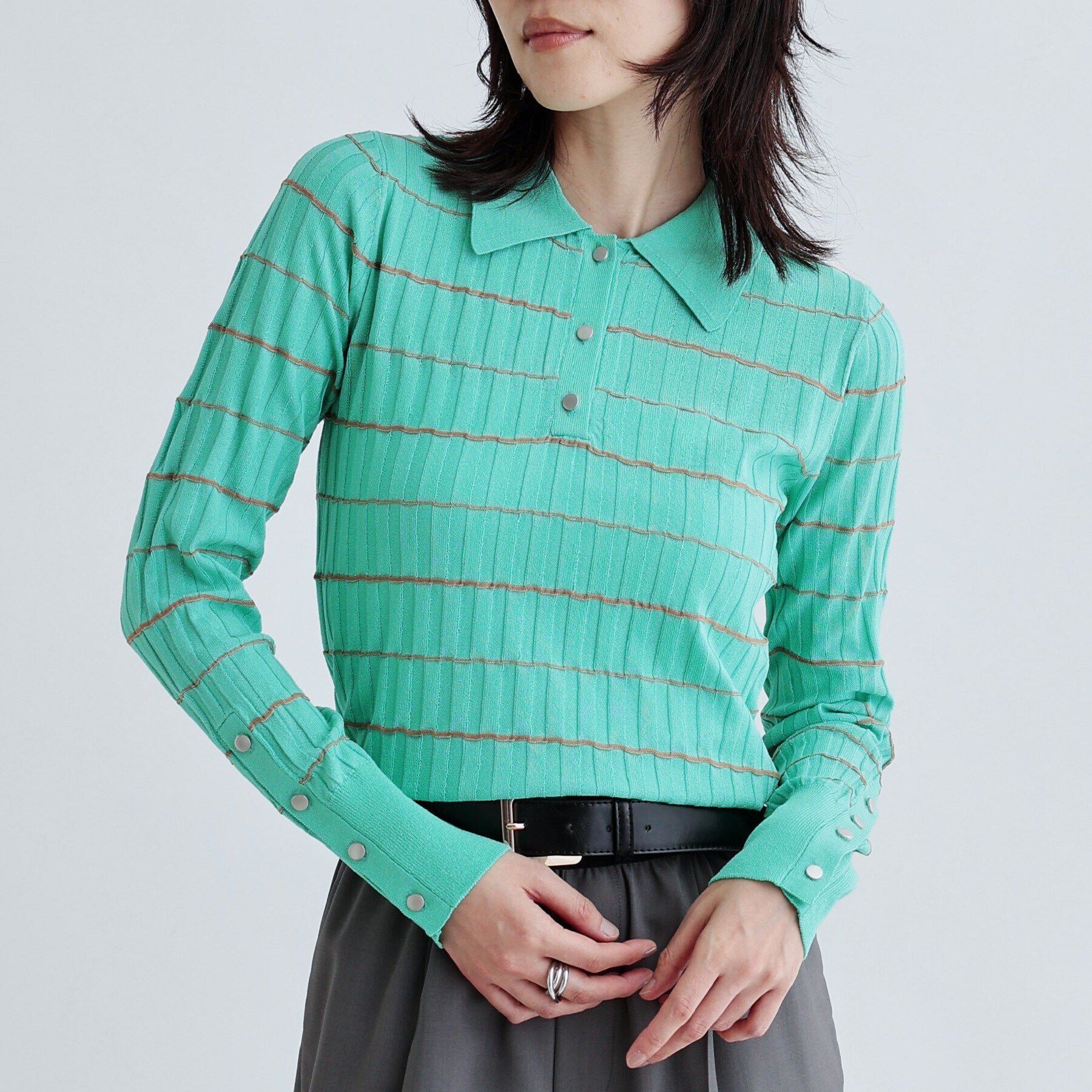 GALLEST「シアーボーダーポロニット」|ニット・セーター|