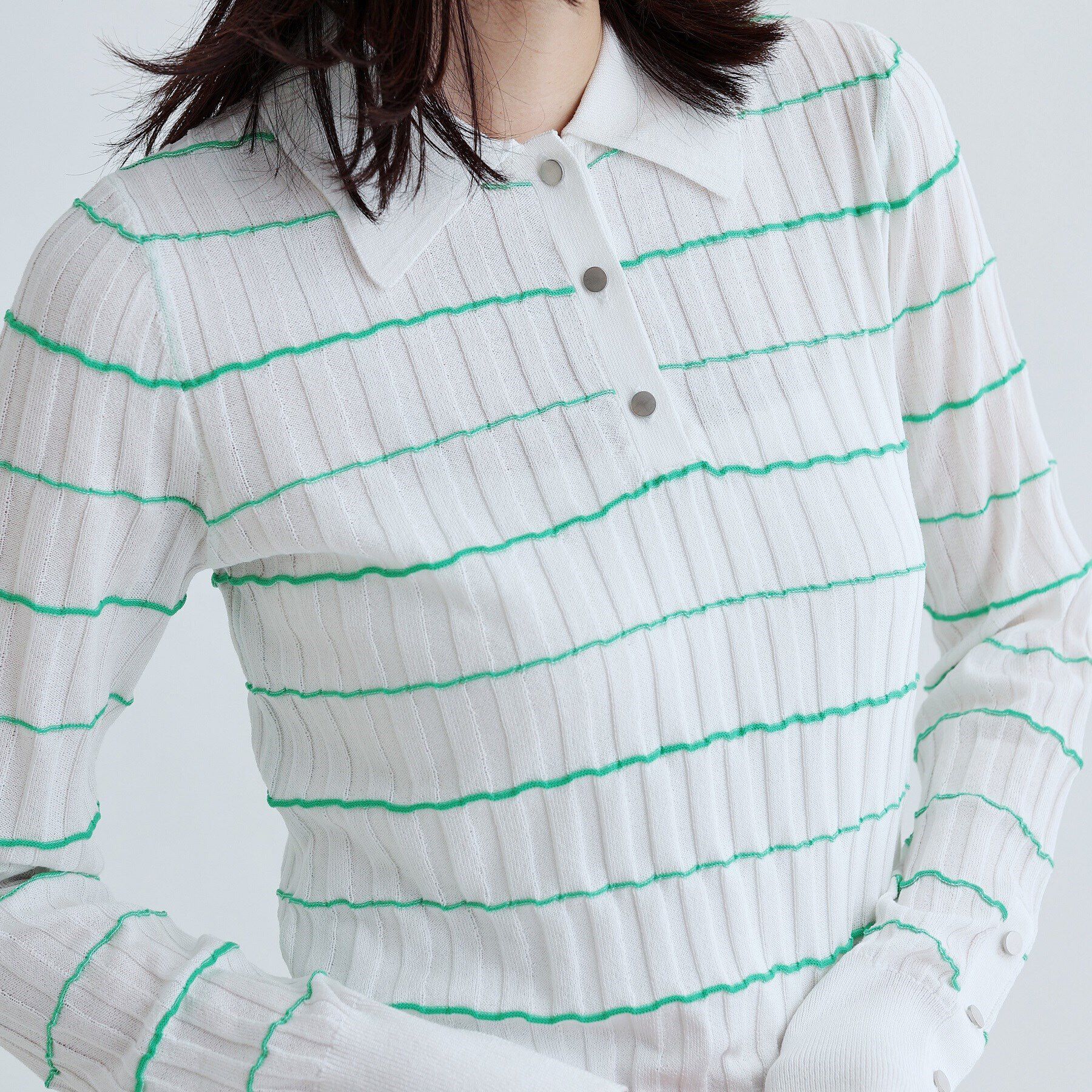 GALLEST「シアーボーダーポロニット」|ニット・セーター|