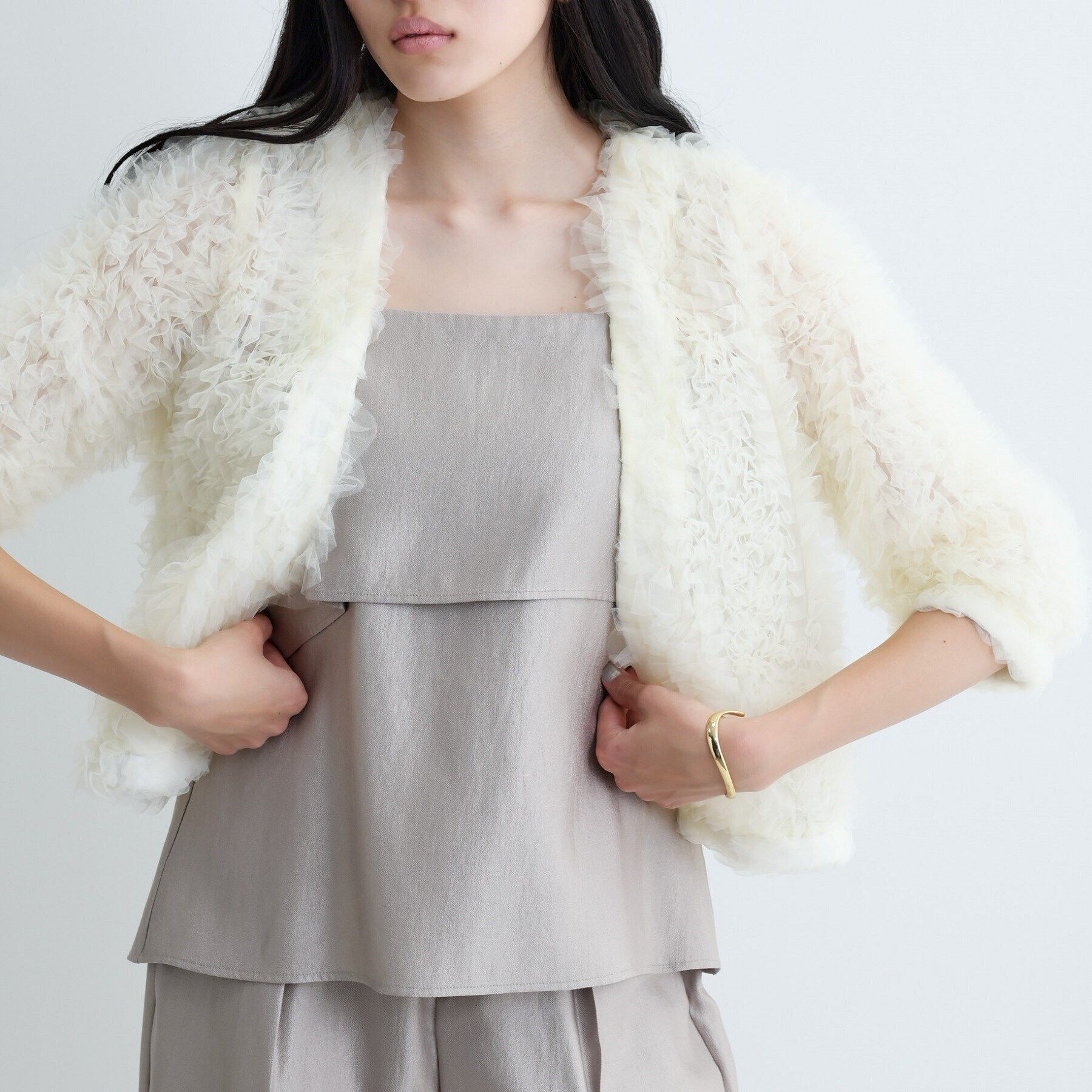 GALLEST「ボリュームチュールカーディガン」|カーディガン|ホワイト(001)