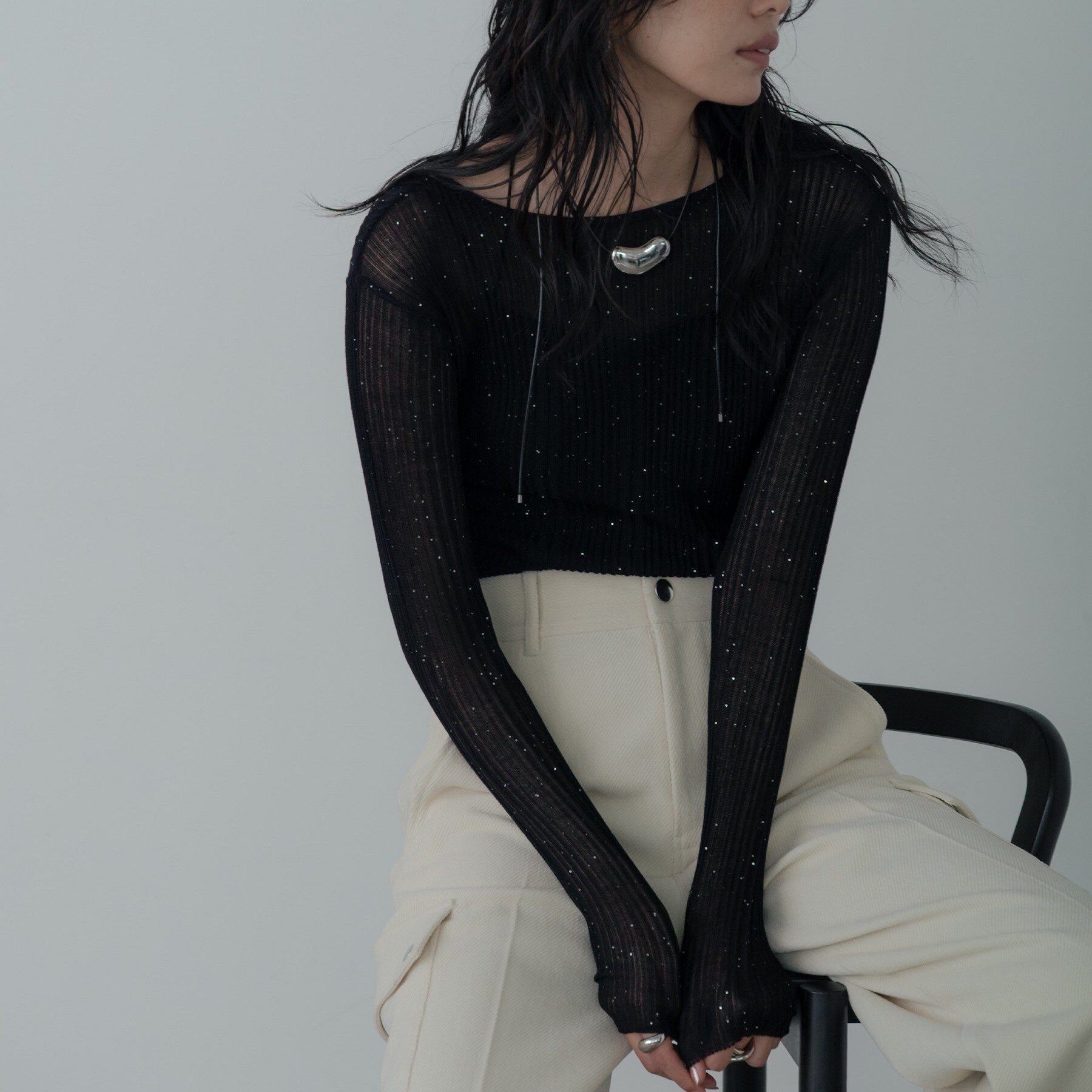 GALLEST「シアースパンコールニット」|ニット・セーター|ブラック(019)