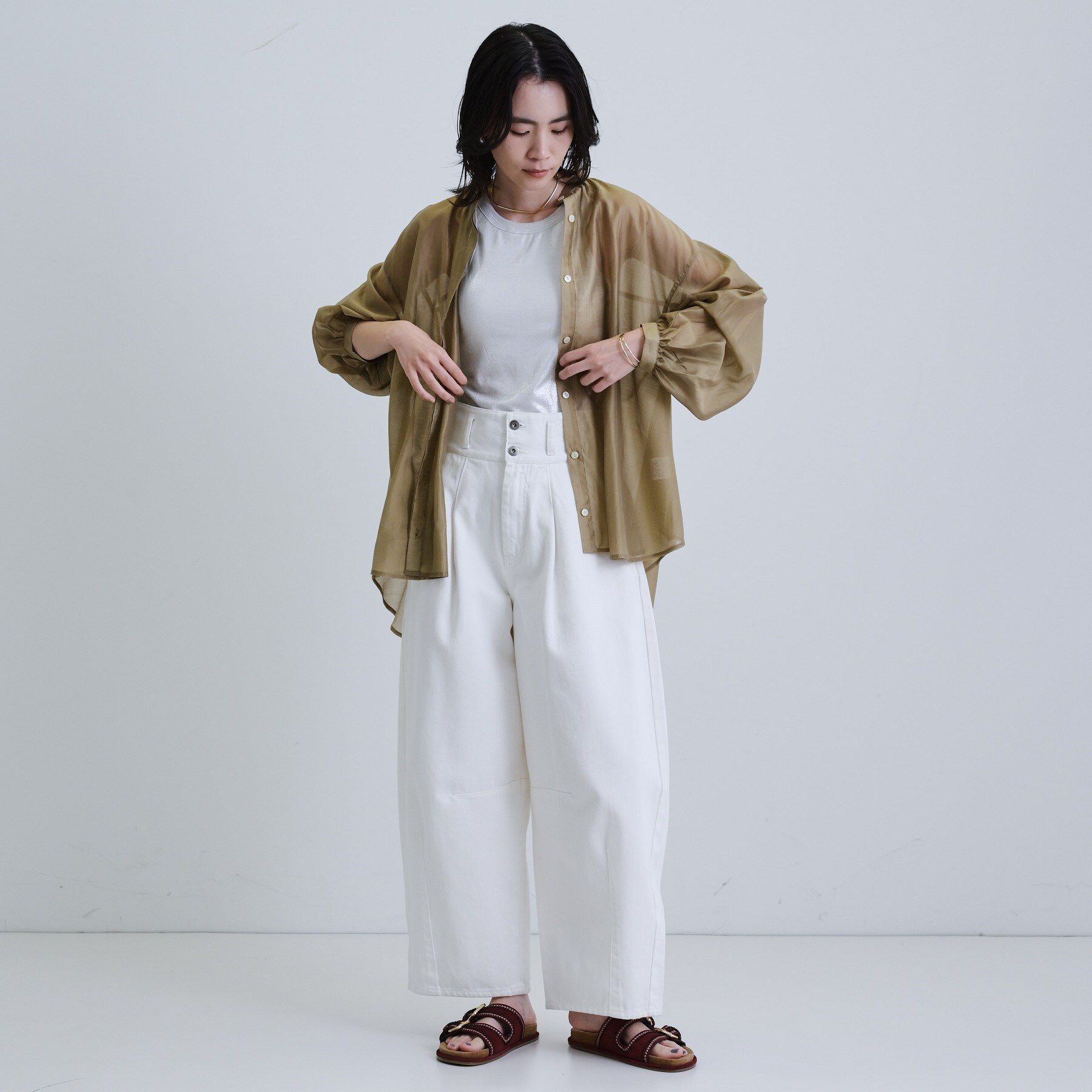 GALLEST「シアーローンミドル丈シャツ/シアーシャツ/シアートップス【洗える】」|シャツ・ブラウス|