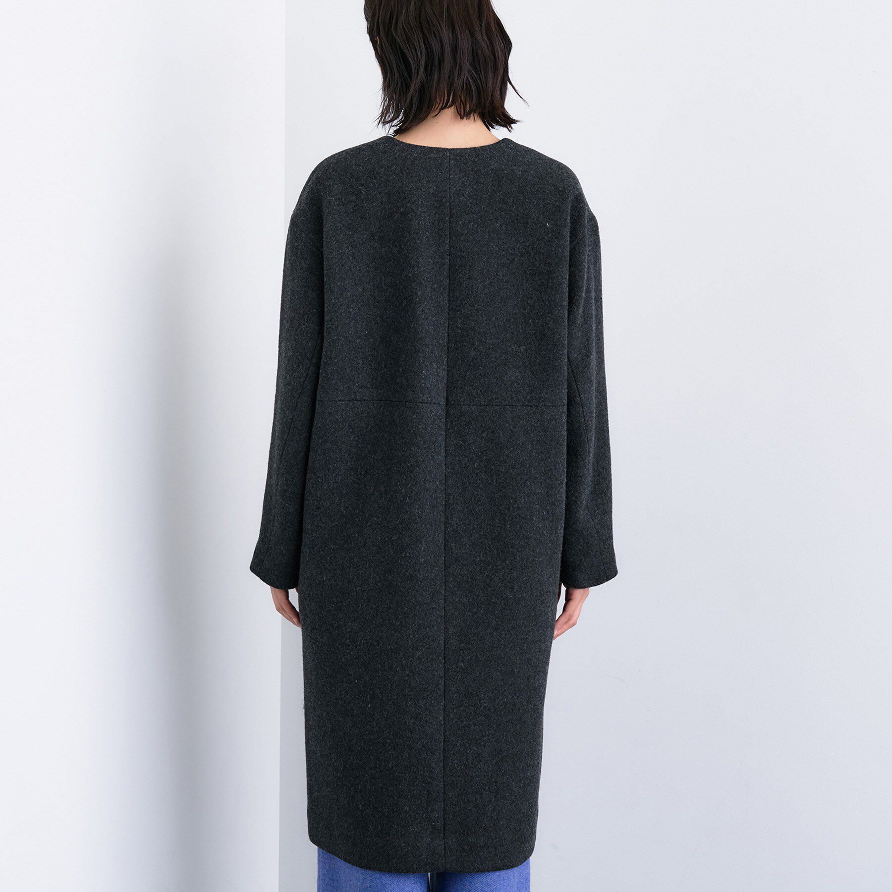 INDIVI「【軽量／ウール混】ライトフォルム ロングコート」|ノーカラーコート|