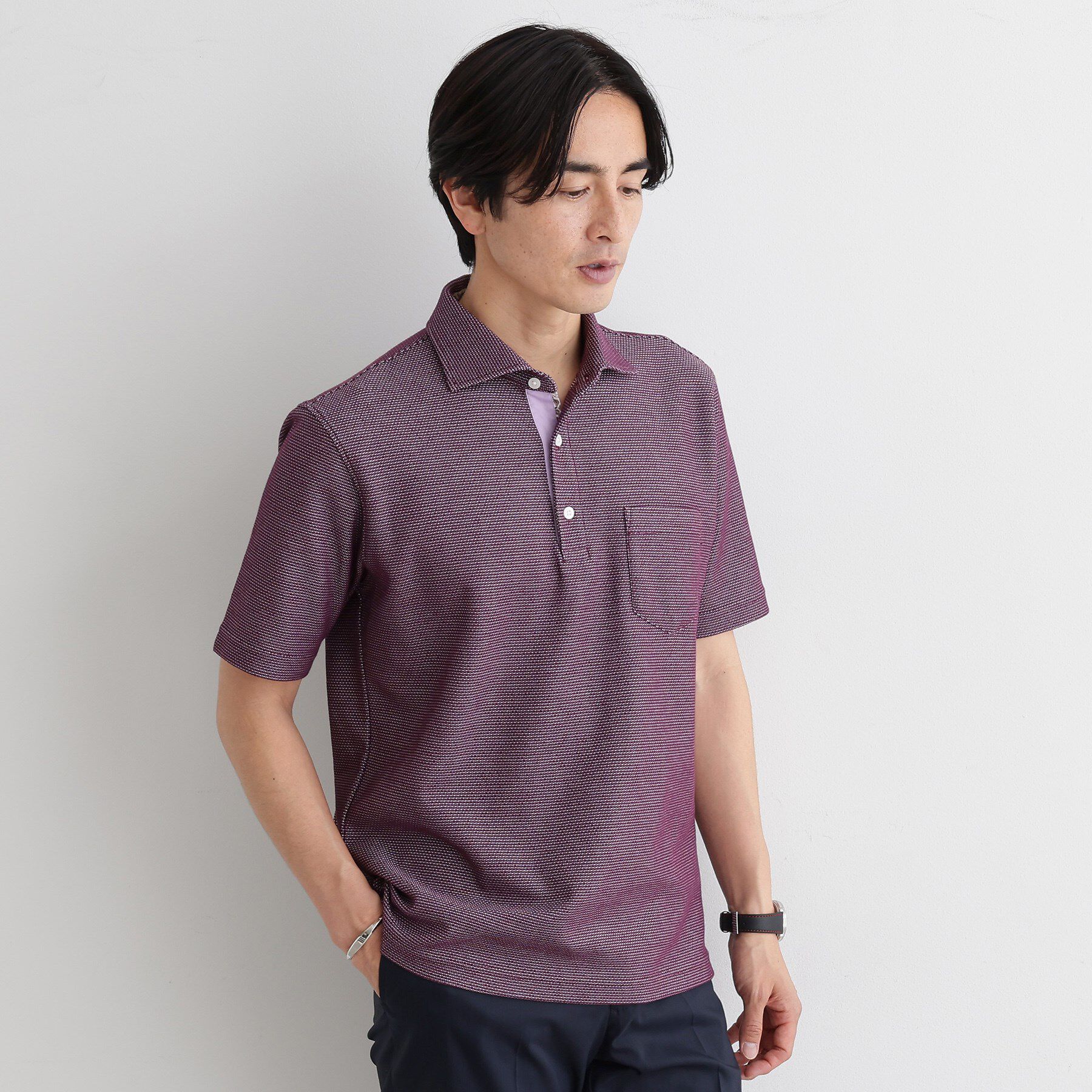 TAKEO KIKUCHI「【抗菌防臭／9色5サイズ展開】ハニカムメランジ ポロシャツ」|ポロシャツ|パープル(083)