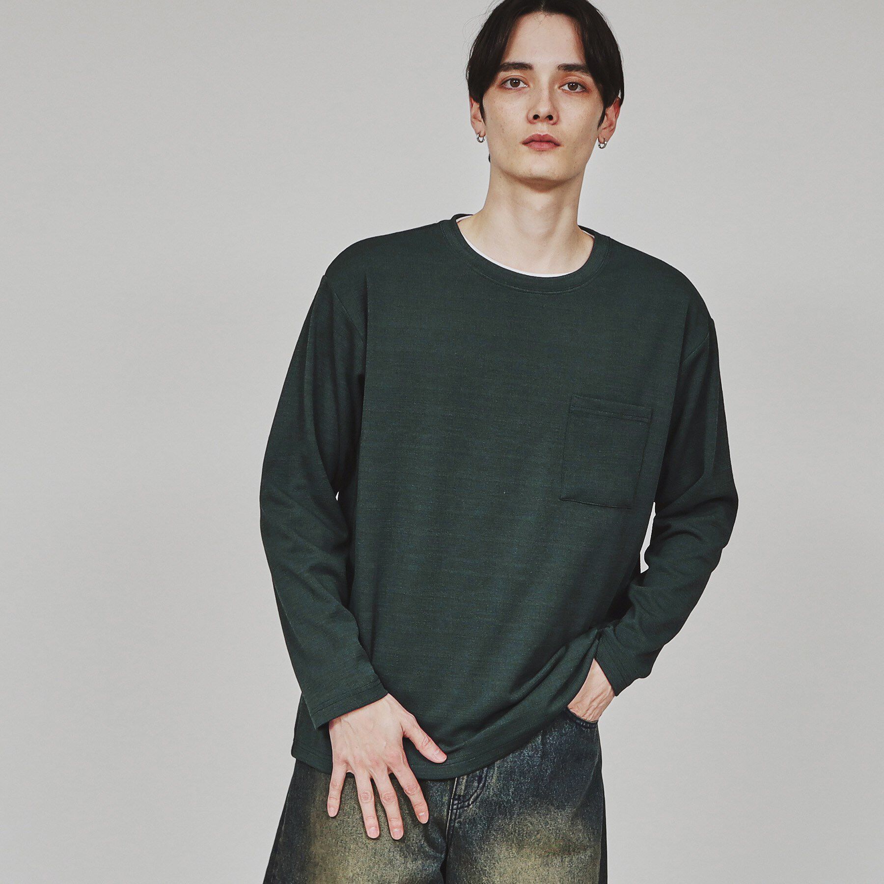 tk.TAKEO KIKUCHI「【セットアイテム】フクレジャカードアンサンブル」|Tシャツ・カットソー|グリーン(023)