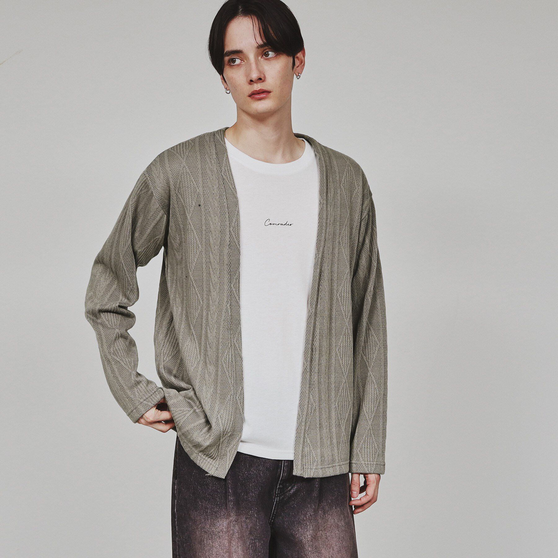 tk.TAKEO KIKUCHI「【セットアップ】フクレジャカードカーデアンサンブル」|カーディガン|グレージュ(050)