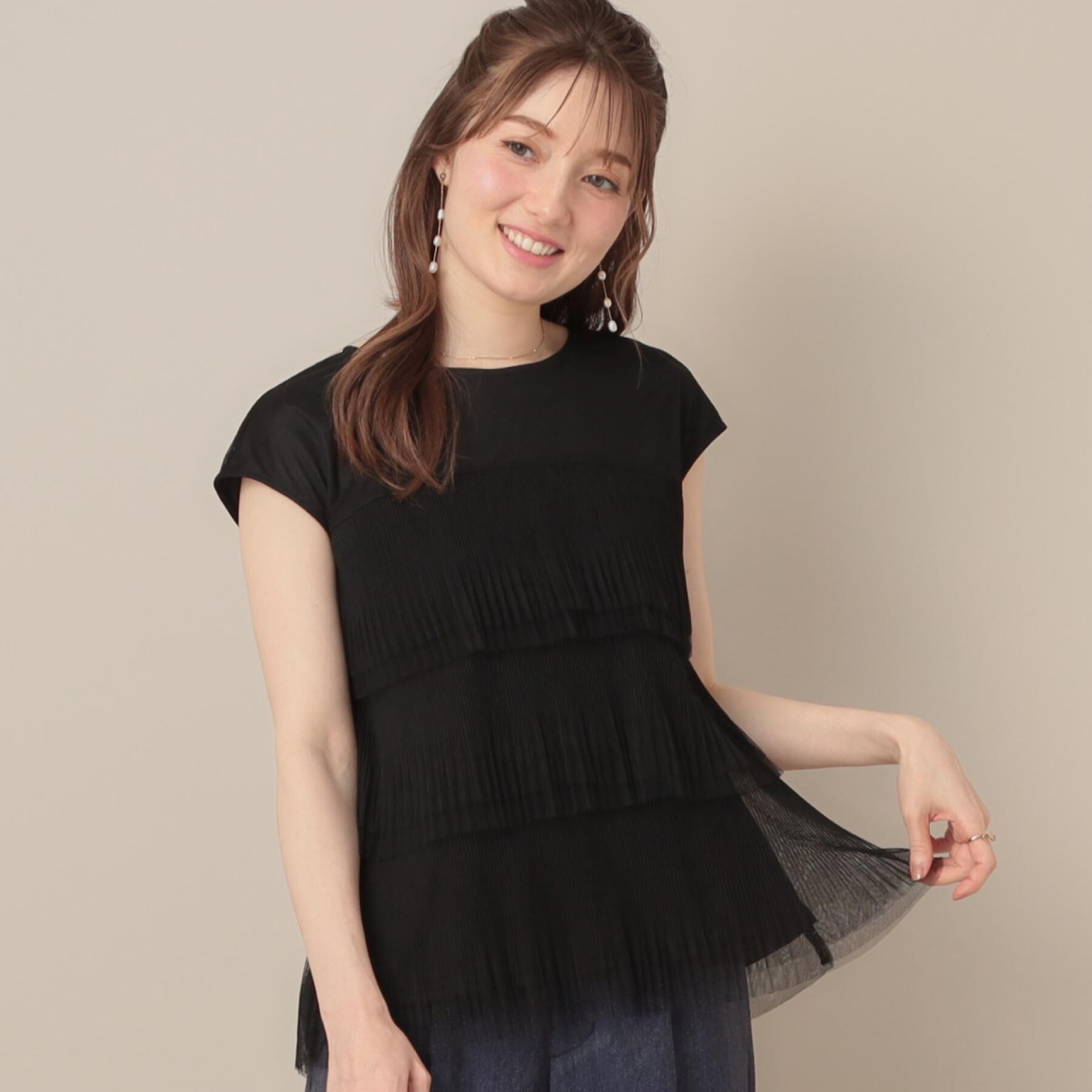 Couture broach「【マシンウォッシャブル・大人可愛い】チュールプリーツチュニック」|Tシャツ・カットソー|
