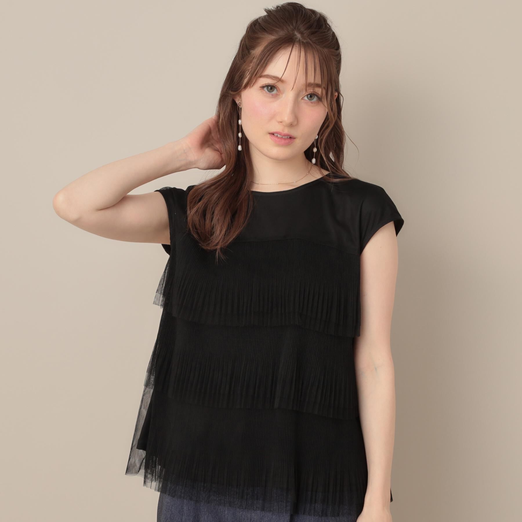 Couture broach「【マシンウォッシャブル・大人可愛い】チュールプリーツチュニック」|Tシャツ・カットソー|