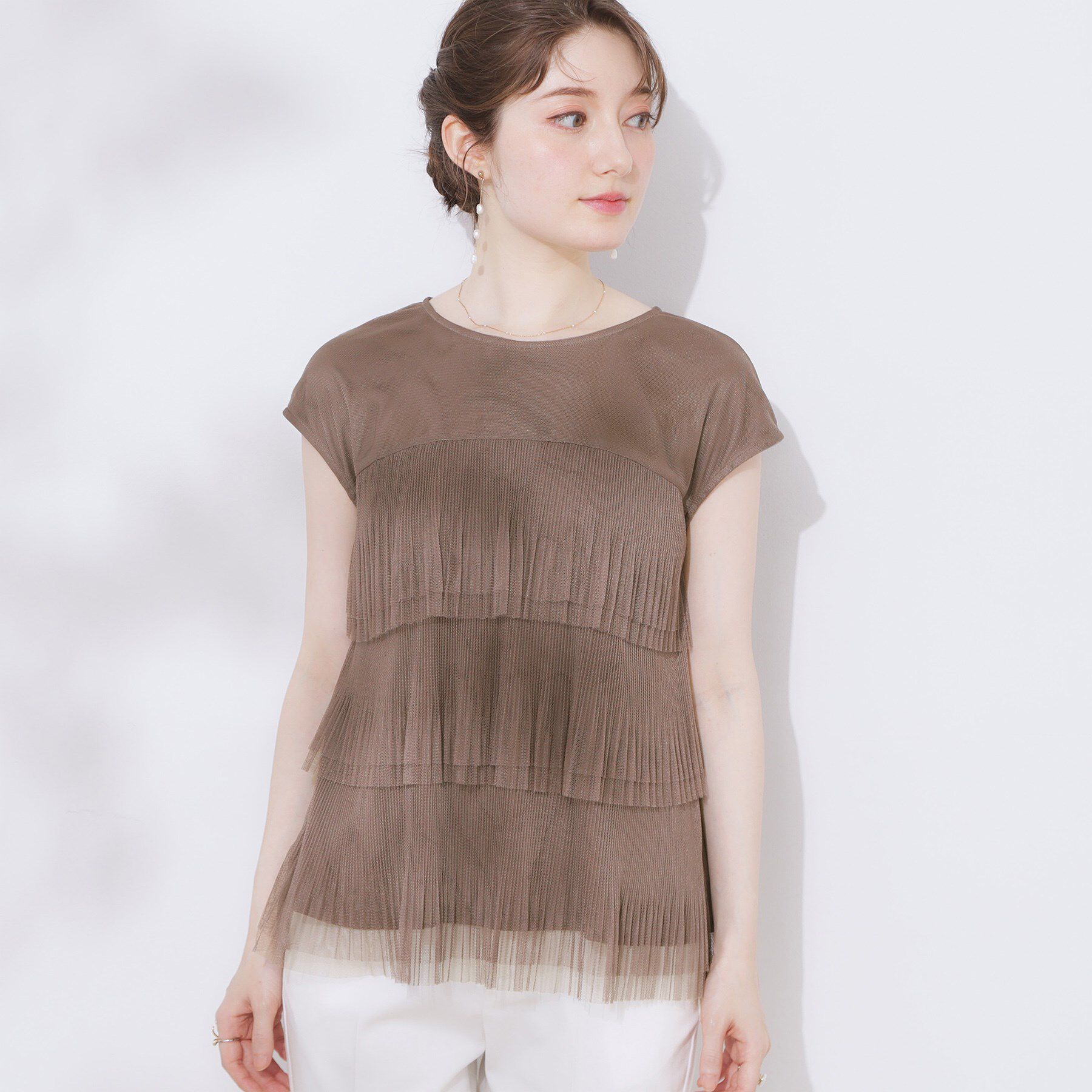 Couture broach「【マシンウォッシャブル・大人可愛い】チュールプリーツチュニック」|Tシャツ・カットソー|