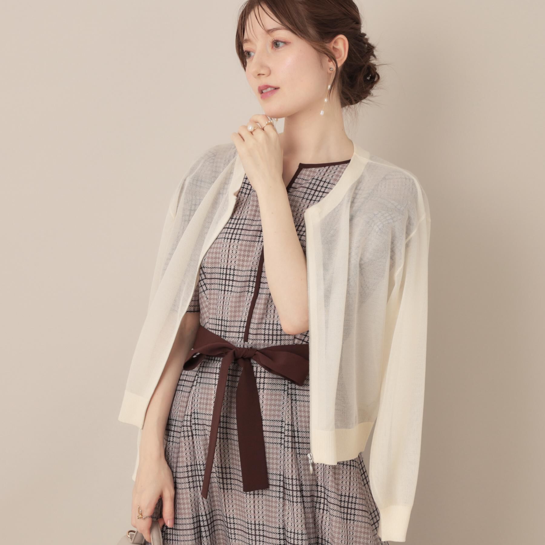 Couture broach「LEVITAシアージップアップブルゾン」|カーディガン|アイボリー(004)