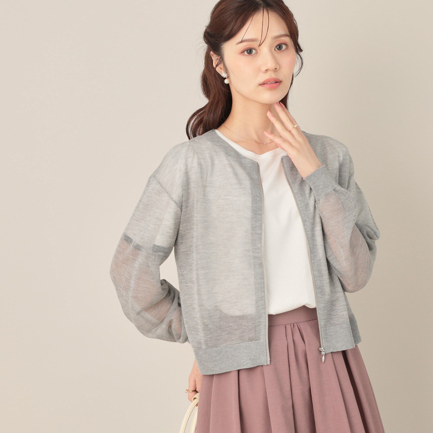 Couture broach「LEVITAシアージップアップブルゾン」|カーディガン|