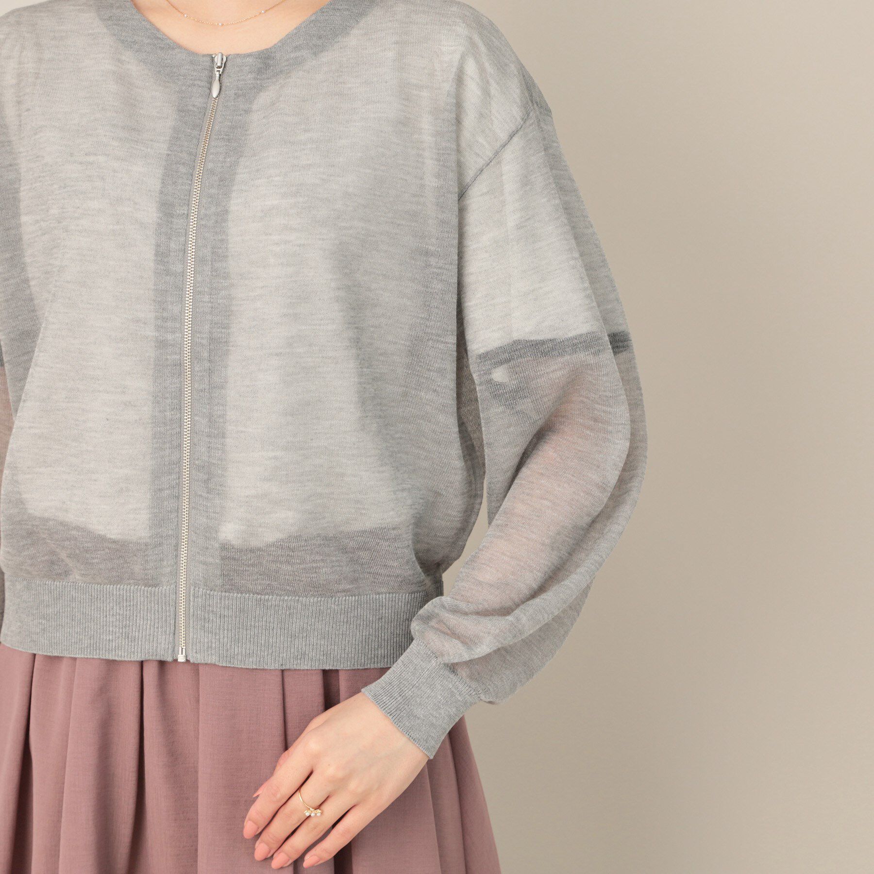 Couture broach「LEVITAシアージップアップブルゾン」|カーディガン|