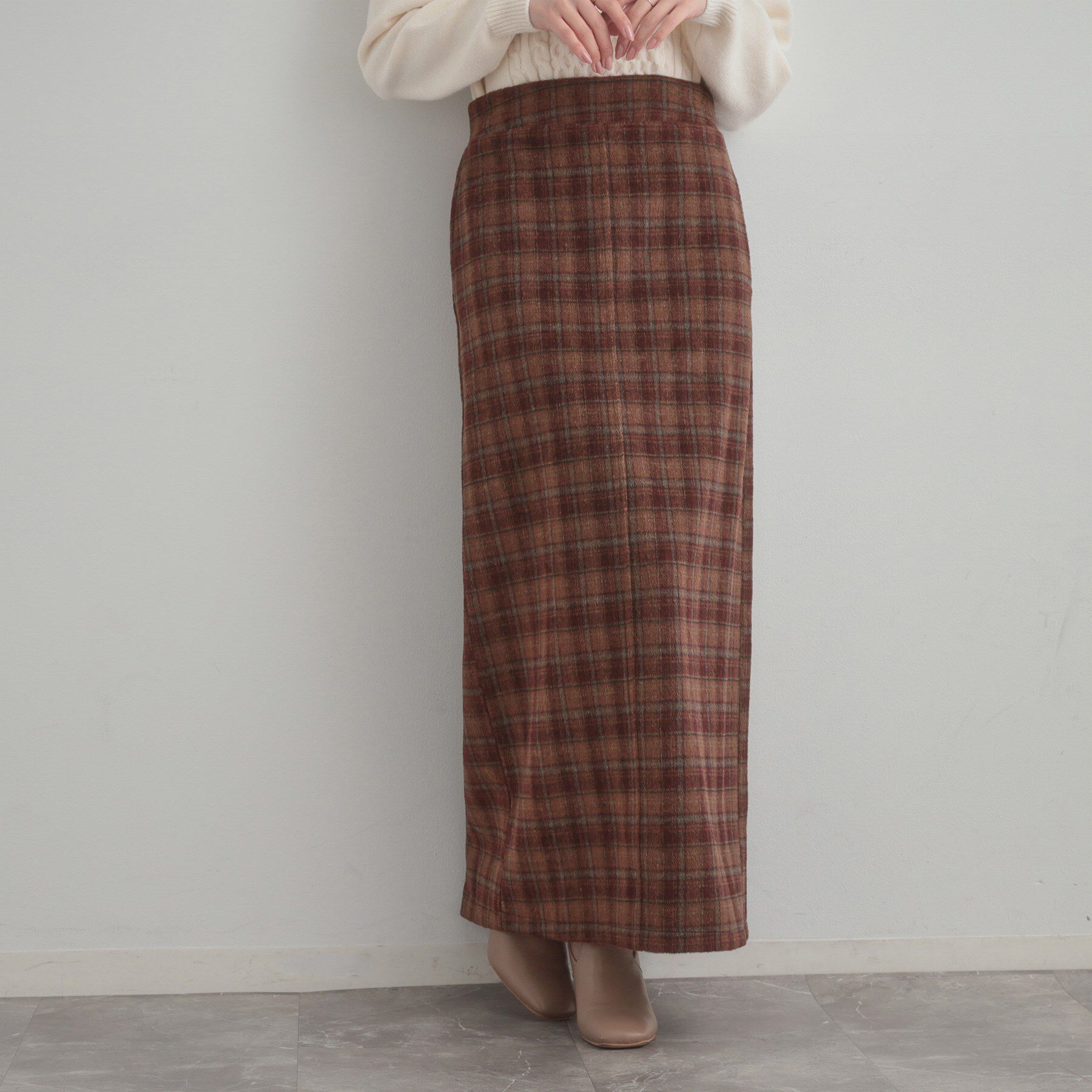 Couture broach「シャギーチェックIラインスカート」|スカート|ブラウン(243)