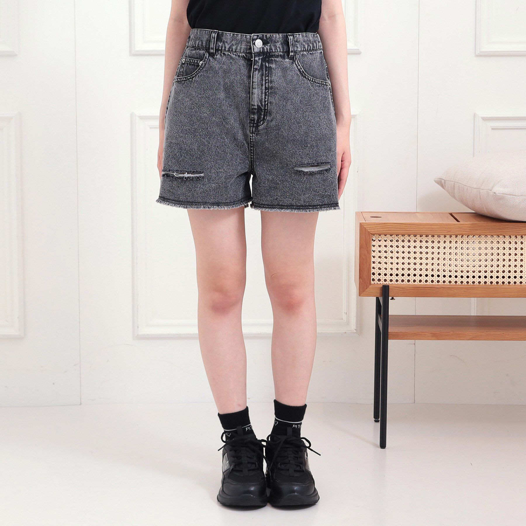 PINK-latte「ダメージショートパンツ」|キュロット|