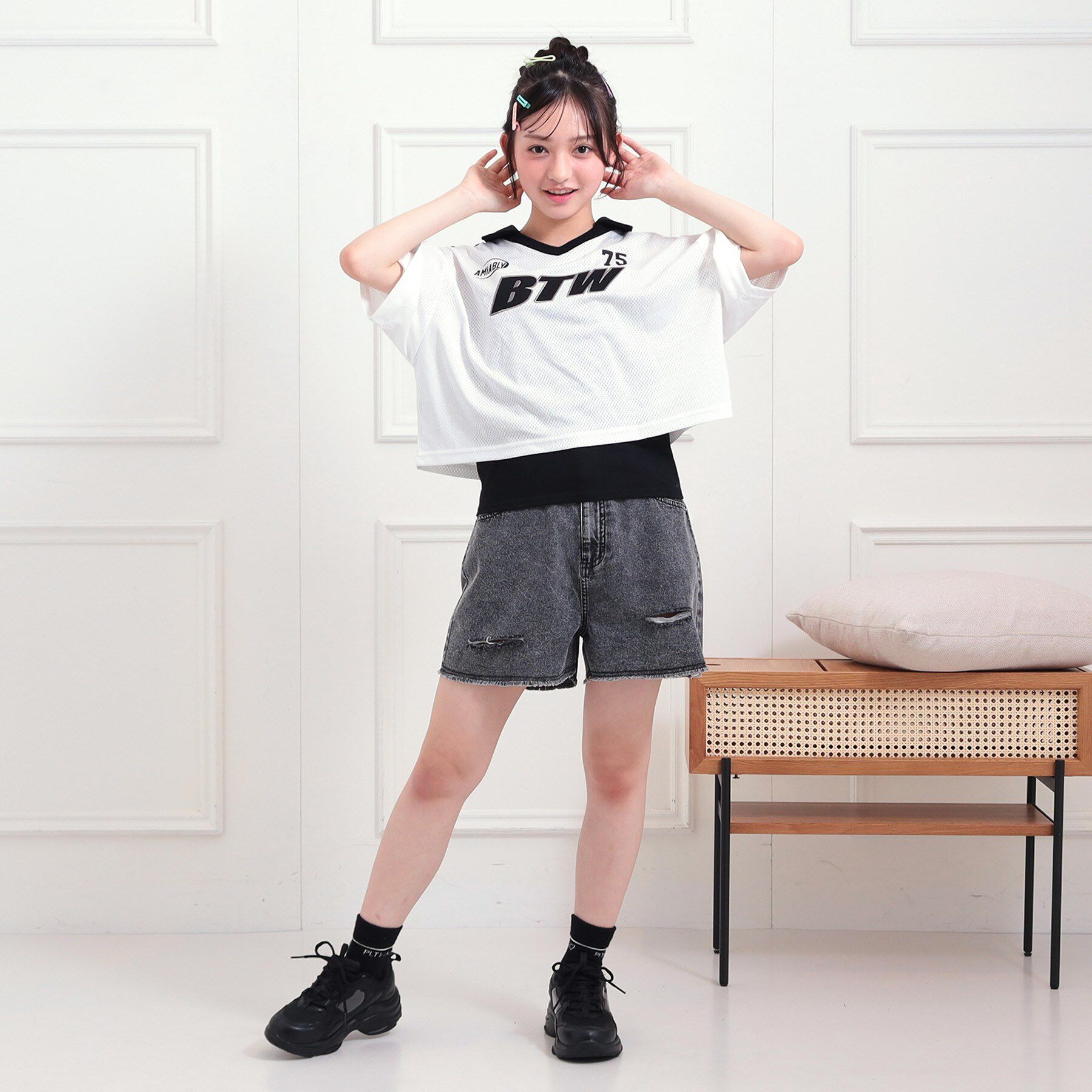 PINK-latte「ダメージショートパンツ」|キュロット|