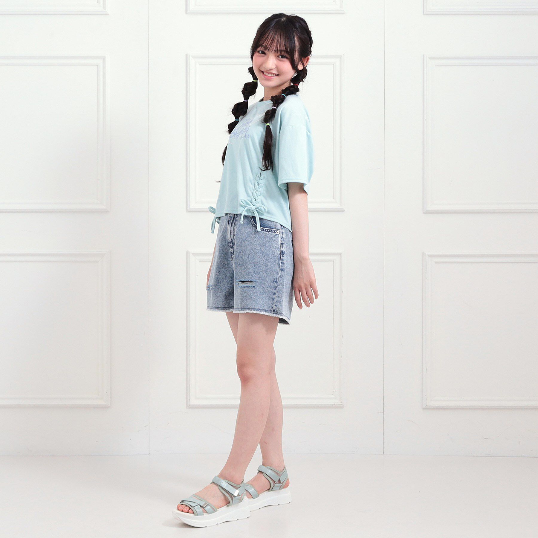 PINK-latte「ダメージショートパンツ」|キュロット|